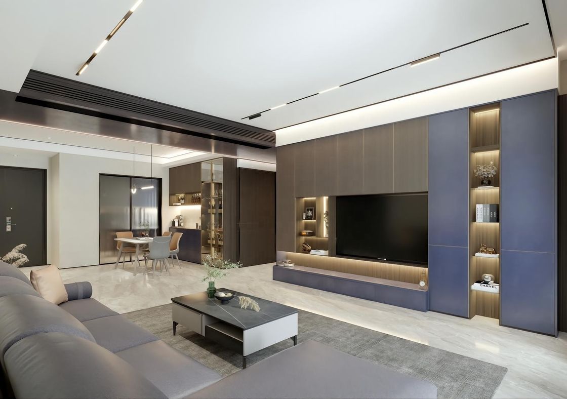 2022 Home Interieur Wand Decoratie Ideeën Moderne woonkamer Hout PANEL TV Kas Design