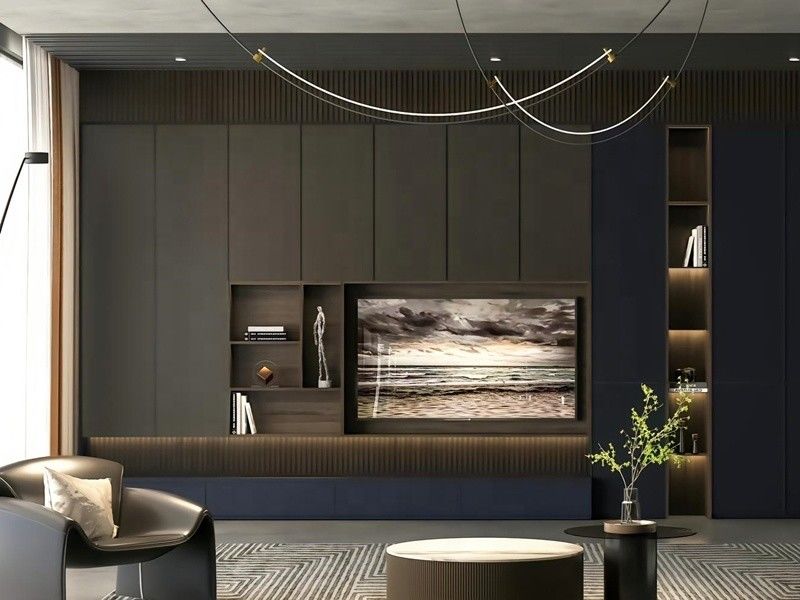 2022 Home Interieur Wand Decoratie Ideeën Moderne woonkamer Hout PANEL TV Kas Design
