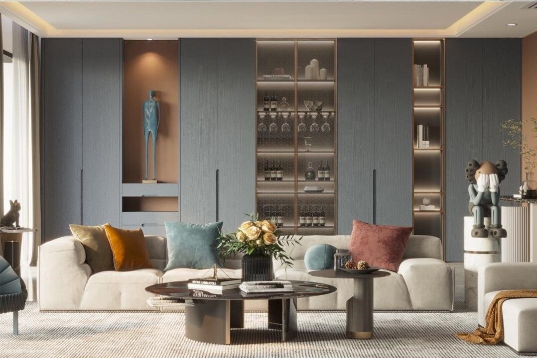 2022 Home Interieur Wand Decoratie Ideeën Moderne woonkamer Hout PANEL TV Kas Design
