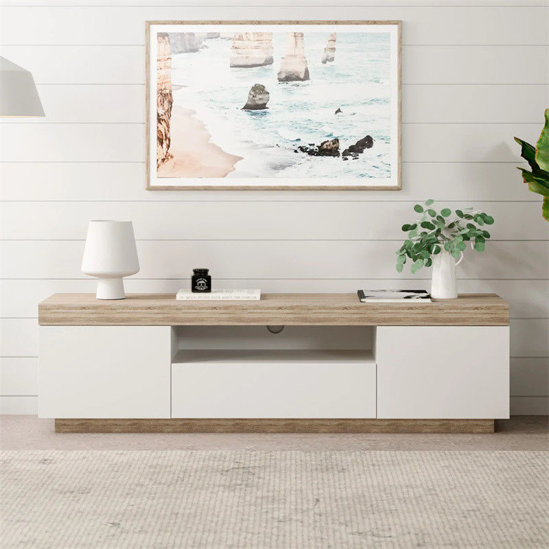 Moderne grijs gebogen hoek glas tv-stand voor woonkamer elegant en aanpasbaar