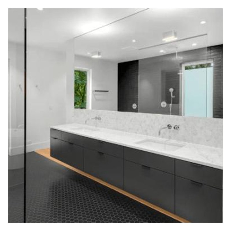 Aangepaste kleuren hoge glans acryl badkamerkas met dubbele gootsteen en wandmontage