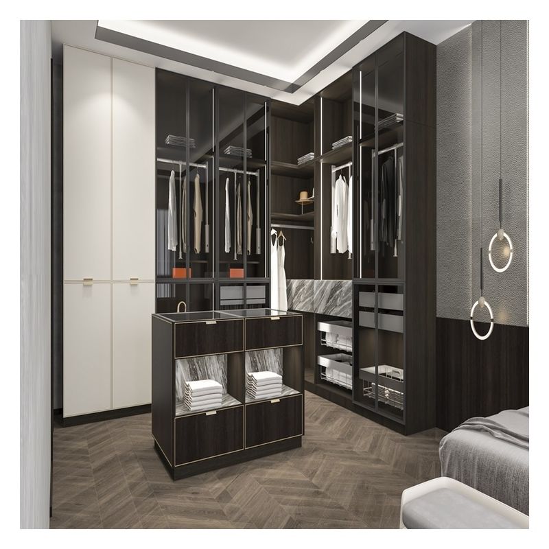 Gepersonaliseerde houten moderne walk in wardrobe met high-end lakpaneel opslagoplossing