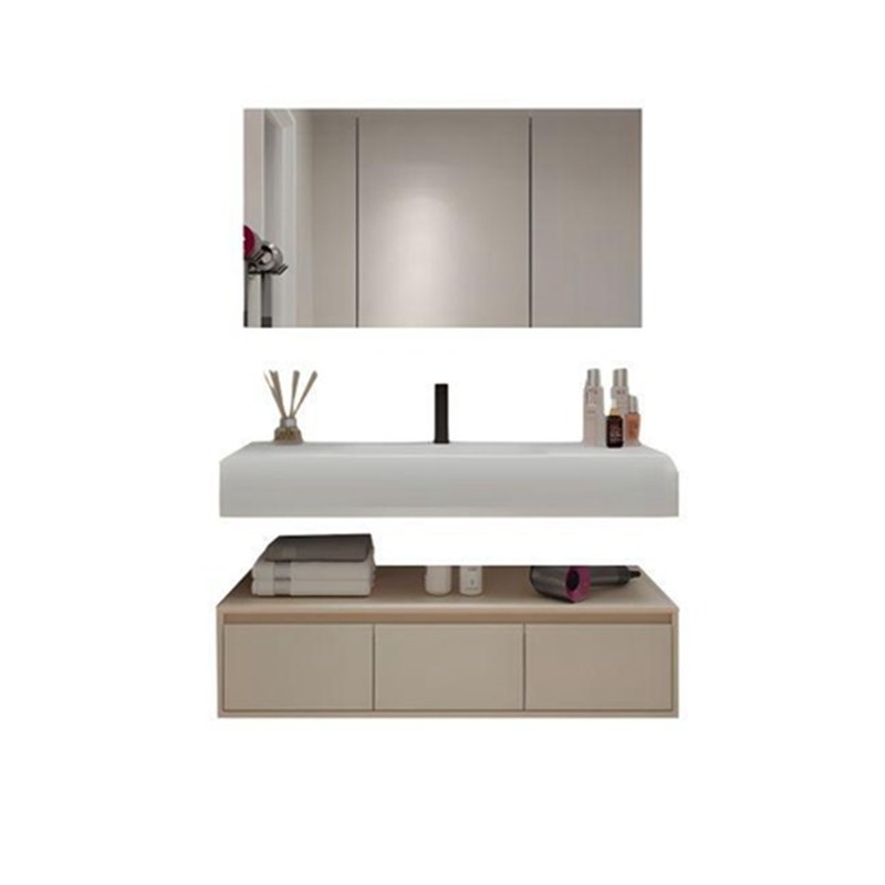Floating White Lacked Vanity Combo met afgerond bureau en solide houten deuren