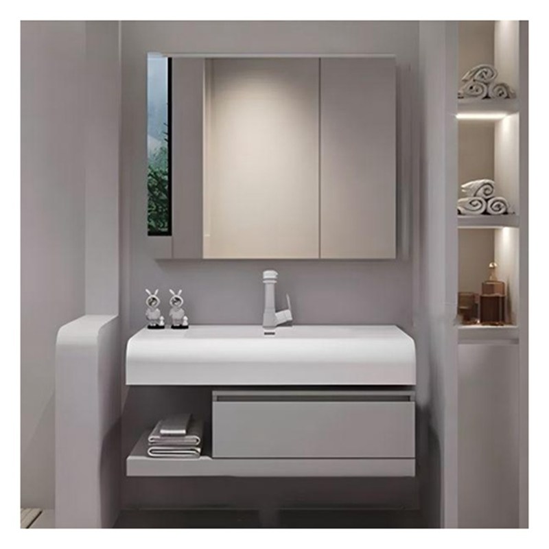 Floating White Lacked Vanity Combo met afgerond bureau en solide houten deuren