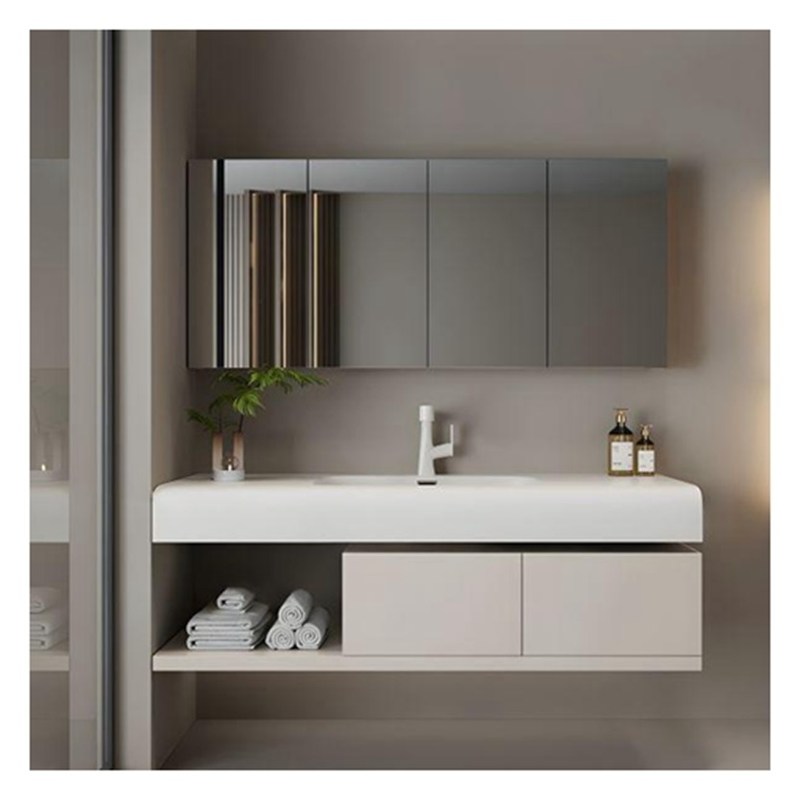 Floating White Lacked Vanity Combo met afgerond bureau en solide houten deuren