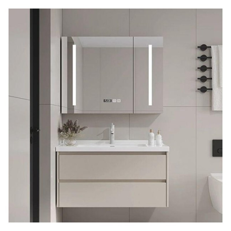 Floating White Lacked Vanity Combo met afgerond bureau en solide houten deuren