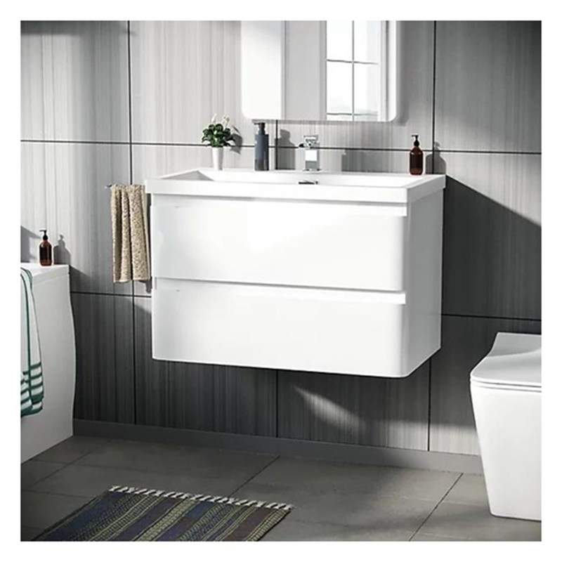 Massivhouten ronde hangende badkamer vanity met wasbak en klein formaat glanzende afwerking