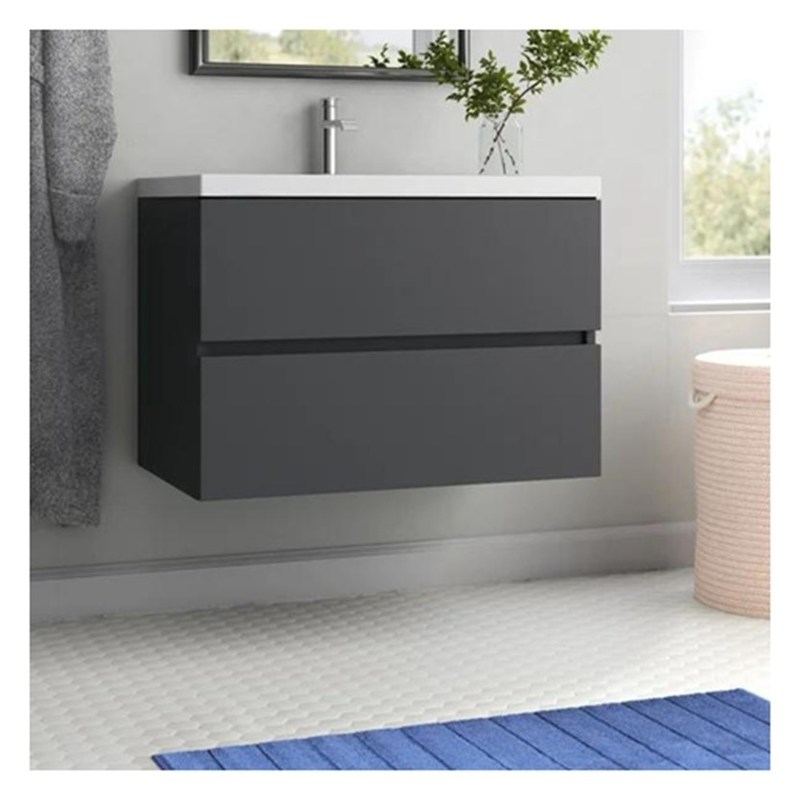 Massivhouten ronde hangende badkamer vanity met wasbak en klein formaat glanzende afwerking