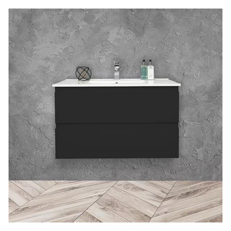 Massivhouten ronde hangende badkamer vanity met wasbak en klein formaat glanzende afwerking