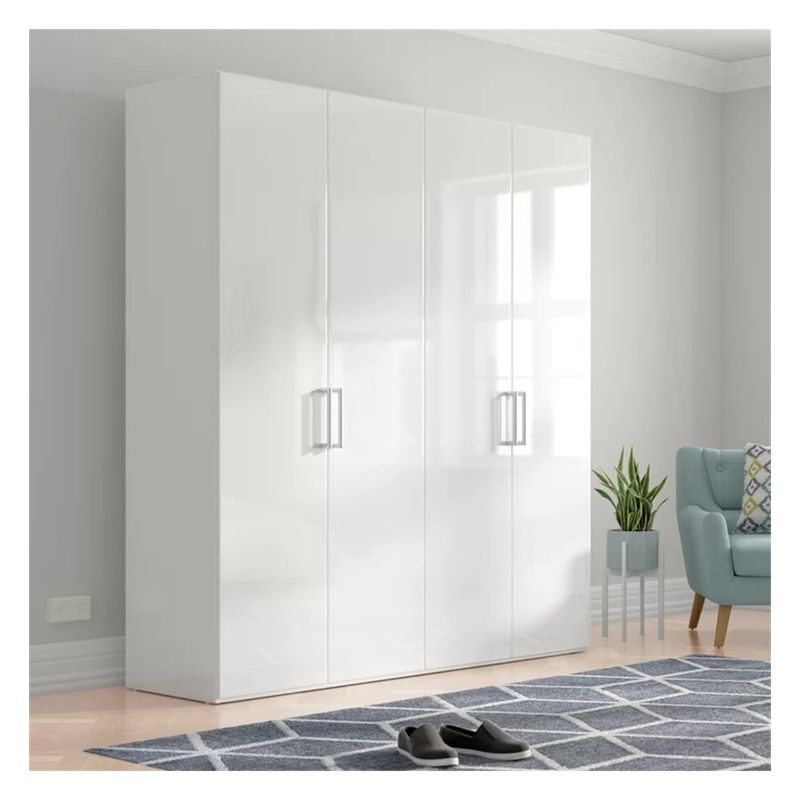 Huismeubelen Glanzend Acrylpaneel Solid Hout Slaapkamer Kledingkast met Zwarte Glasdeur