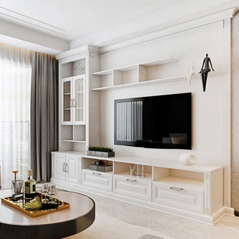 Schoonmaaklijnen Volle wand opslagkas voor woonkamer meubels Moderne tv in shaker stijl
