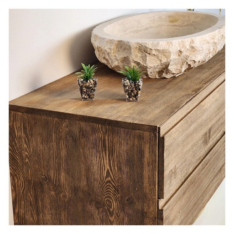 Massivhouten badkamerkas met zilveren spiegel en vintage stijl