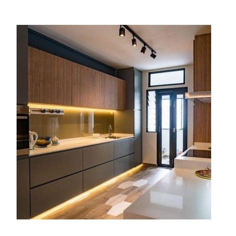 Modern ontwerp Melamine Board Keukenkas met aangepaste fineer kleur combinatie