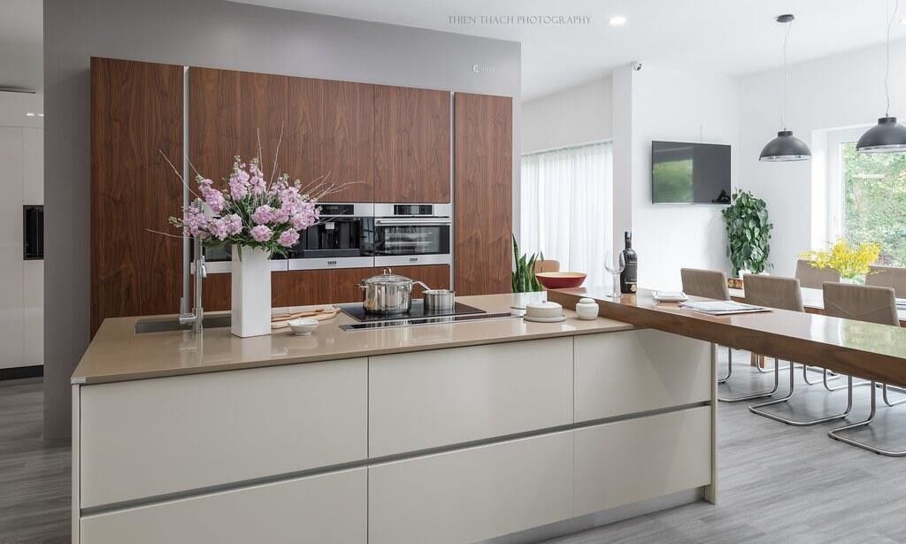 Modern ontwerp Melamine Board Keukenkas met aangepaste fineer kleur combinatie