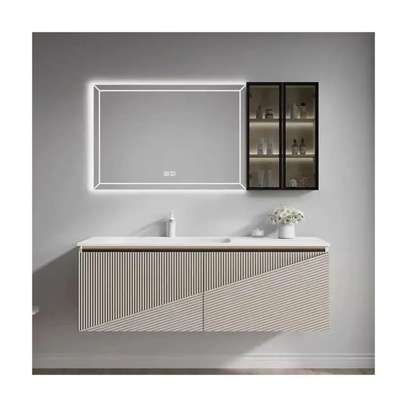Metalen raam Wand gemonteerd badkamerkas vanity set met dubbele gootsteen en zilveren spiegel