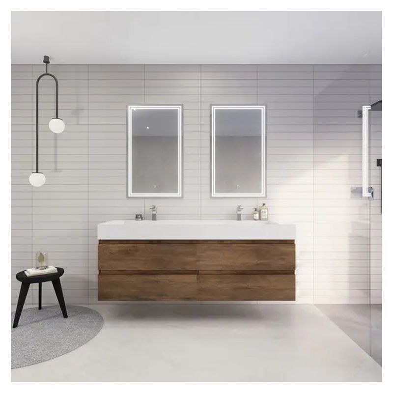 Metalen raam Wand gemonteerd badkamerkas vanity set met dubbele gootsteen en zilveren spiegel