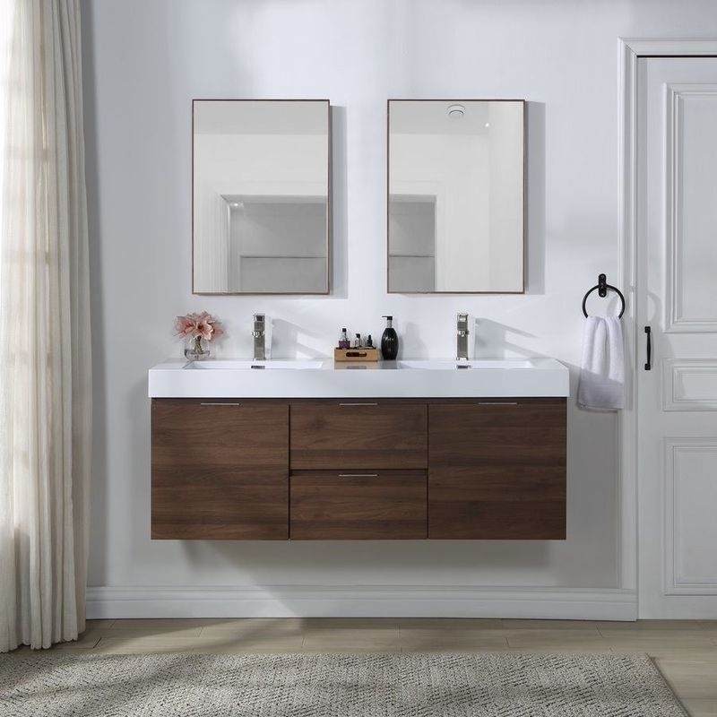 Wandmontage toilet wasbak badkamer ijdelheid kasset met counter top zilveren spiegel