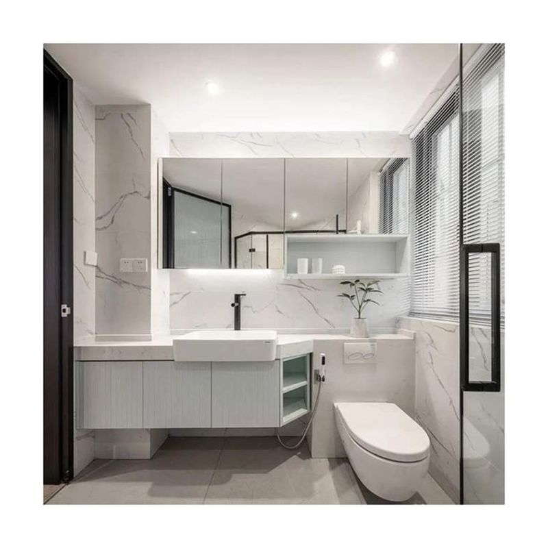 Moderne Nordic Corner badkamerkasten met LED-lichtspiegel en Vanity Combo