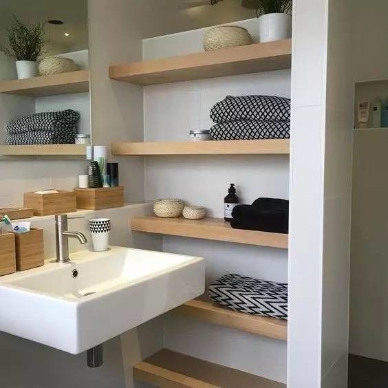 Moderne Nordic Corner badkamerkasten met LED-lichtspiegel en Vanity Combo