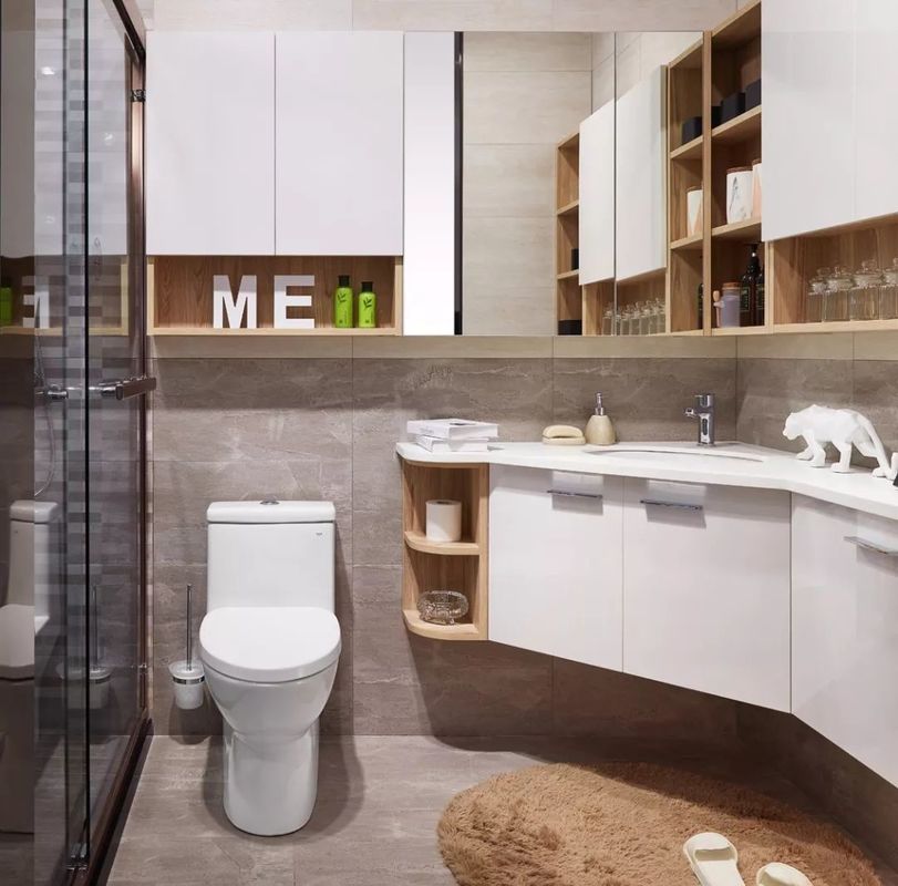 Moderne Nordic Corner badkamerkasten met LED-lichtspiegel en Vanity Combo