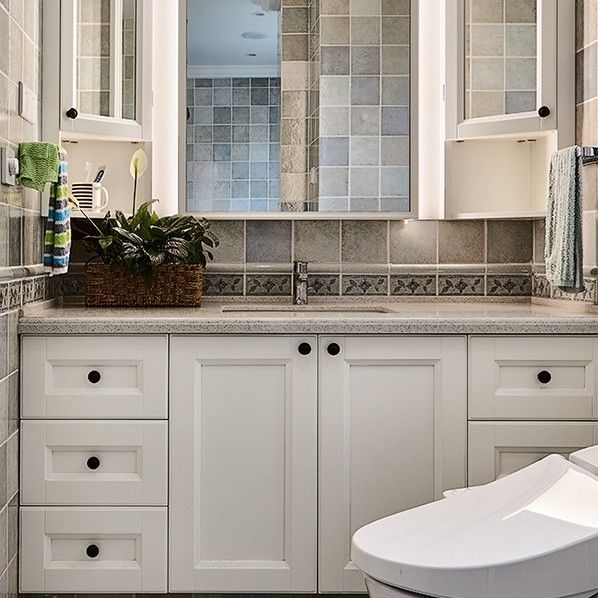 Gepersonaliseerde ontwerpen 42 inch White Shaker Badkamer Vanity LED Spiegel en Kas Combo