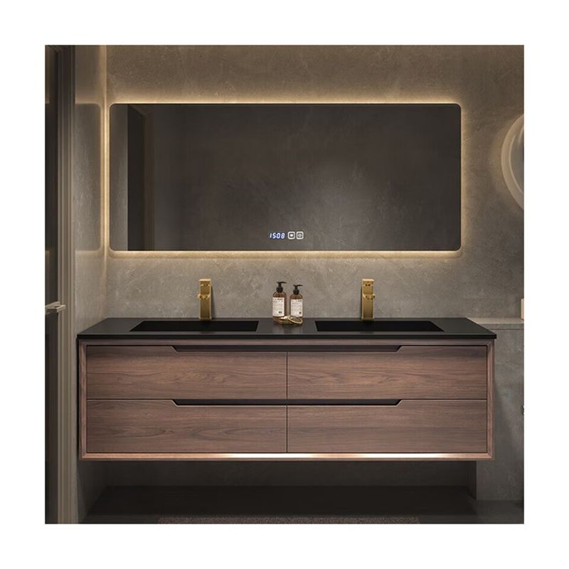 Moderne vrijstaande witte eiken badkamer vanity kast met LED spiegel en dubbele wasbak