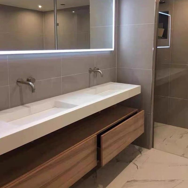 Moderne vrijstaande witte eiken badkamer vanity kast met LED spiegel en dubbele wasbak