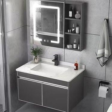 Drijvende make-up spiegel metalen frame ijdelheid badkamer kast set met handle-free ontwerp