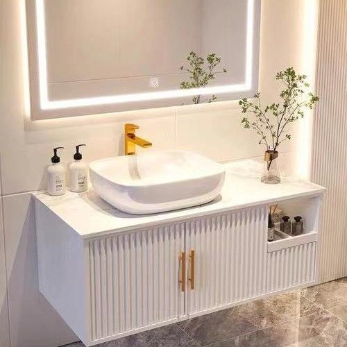 Moderne witte badkamer vanity combo met spiegel en wastafel 38-46 inch gekweekt marmer