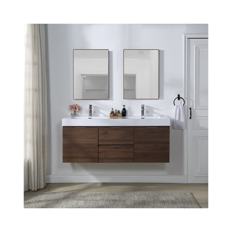 Rechthoekige LED spiegel wastafel zwevende badkamer kast set met Custom Size Vanity Combo