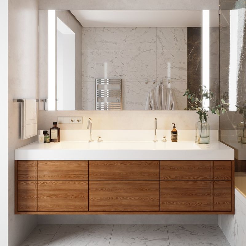 Rechthoekige LED spiegel wastafel zwevende badkamer kast set met Custom Size Vanity Combo