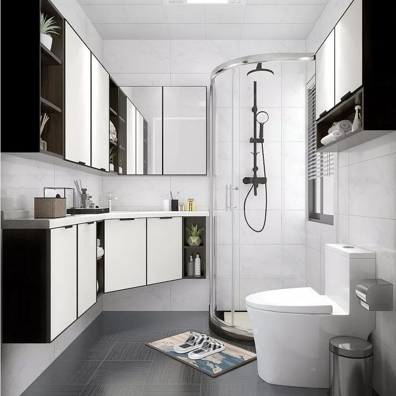 Appartement Badkamer Kas Set Noordelijk Moderne Zwarte Houten Spiegels Wandmeubelen
