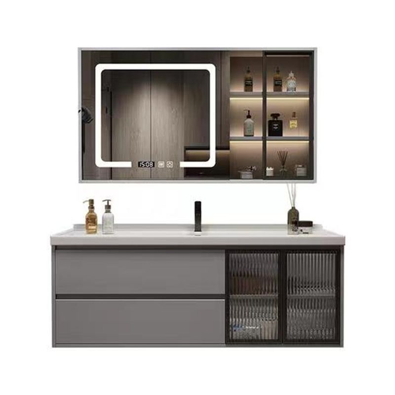Appartement Badkamer Kas Set Noordelijk Moderne Zwarte Houten Spiegels Wandmeubelen