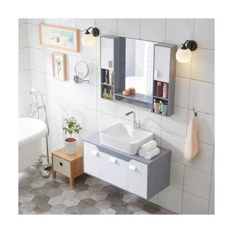 End Luxe Modern Design 28 72 inch Fluted PVC Membrane Narrow Floating Bathroom Vanities Cabinet Set