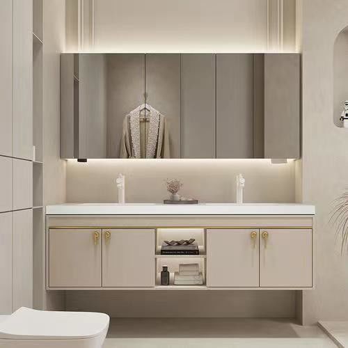 Moderne badkamer vanity met wastafel led defogging spiegelkas en smart sensor licht