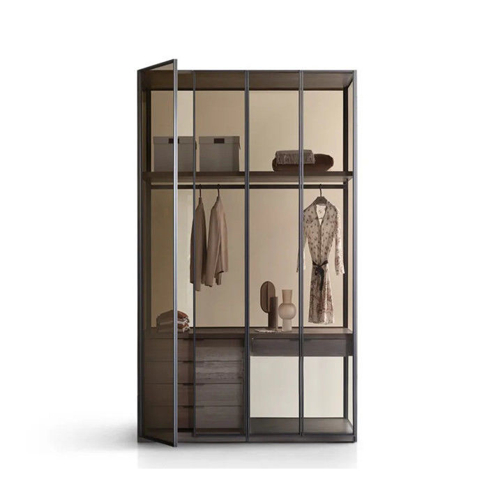 OEM ODM Acceptabele massief houten kast met metalen kleuren Aluminium ingebouwde glazen deuren