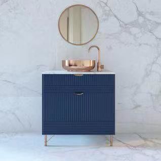 Breedte 38-46 in moderne stijl navy blauwe badkamer ijdelheid kast met spiegel wand montage