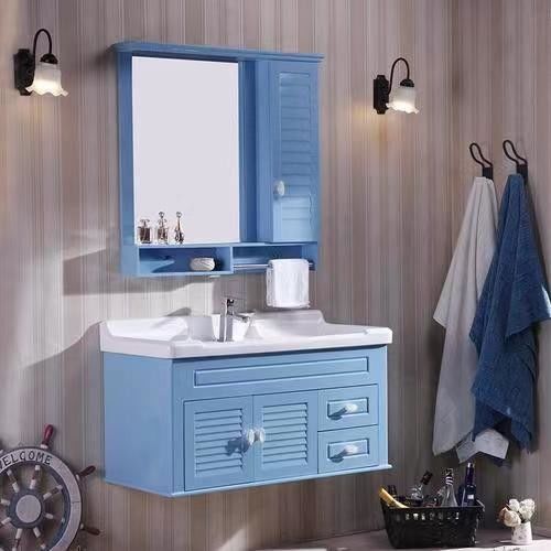 Breedte 38-46 in moderne stijl navy blauwe badkamer ijdelheid kast met spiegel wand montage