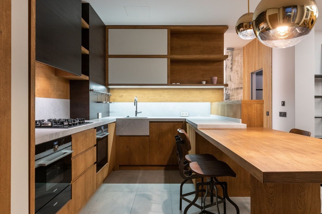 Villa/appartement American Oak Hardwood Custom Keukenkas met deuren en HDF-deuren