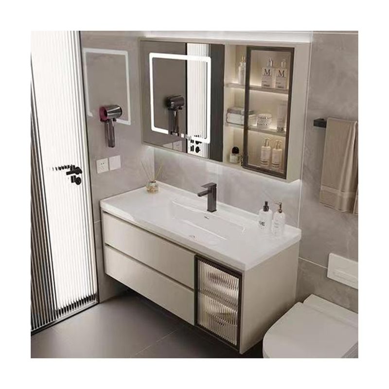 Moderne houten LED verlichte badkamerkas met spiegel in aangepaste kleur en breedte 38-46