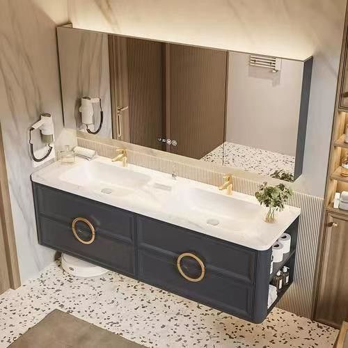 Moderne houten LED verlichte badkamerkas met spiegel in aangepaste kleur en breedte 38-46