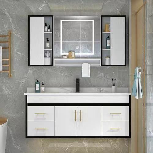 Moderne houten LED verlichte badkamerkas met spiegel in aangepaste kleur en breedte 38-46