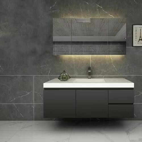 Modern stijl wand gemonteerde badkamer vanity set met spiegel marmeren dak en kraan inbegrepen