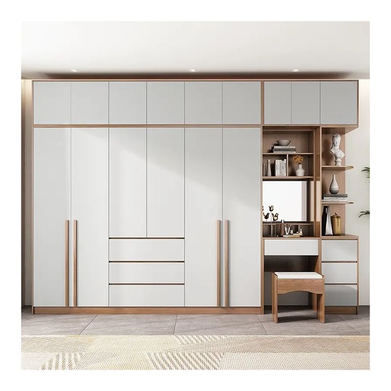 Moderne houten kleedkamer met spiegel voor slaapkamer Wandkast en kleding Kledingkast