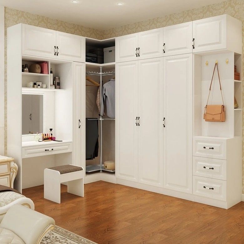 Moderne houten kleedkamer met spiegel voor slaapkamer Wandkast en kleding Kledingkast
