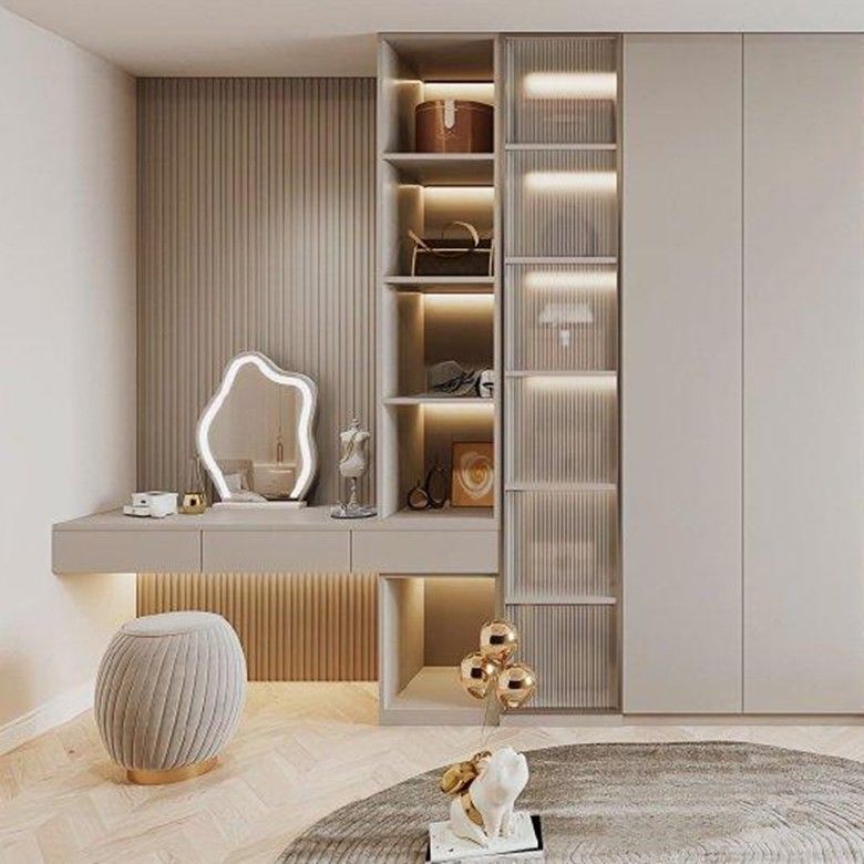 Moderne houten kleedkamer met spiegel voor slaapkamer Wandkast en kleding Kledingkast