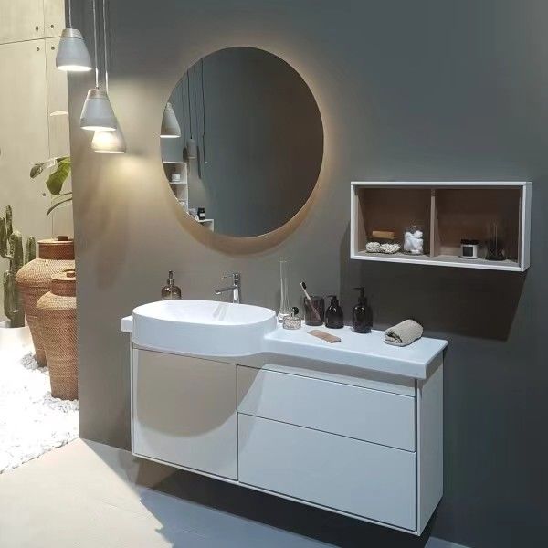Moderne ronde led spiegel schuifkast van massief hout Combo badkamer wasbak met materialen