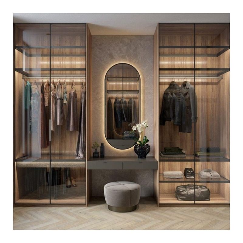 Modern Design Custom Aluminium Frame Glasdeur MDF Walk-in Closet met Centrum Eiland