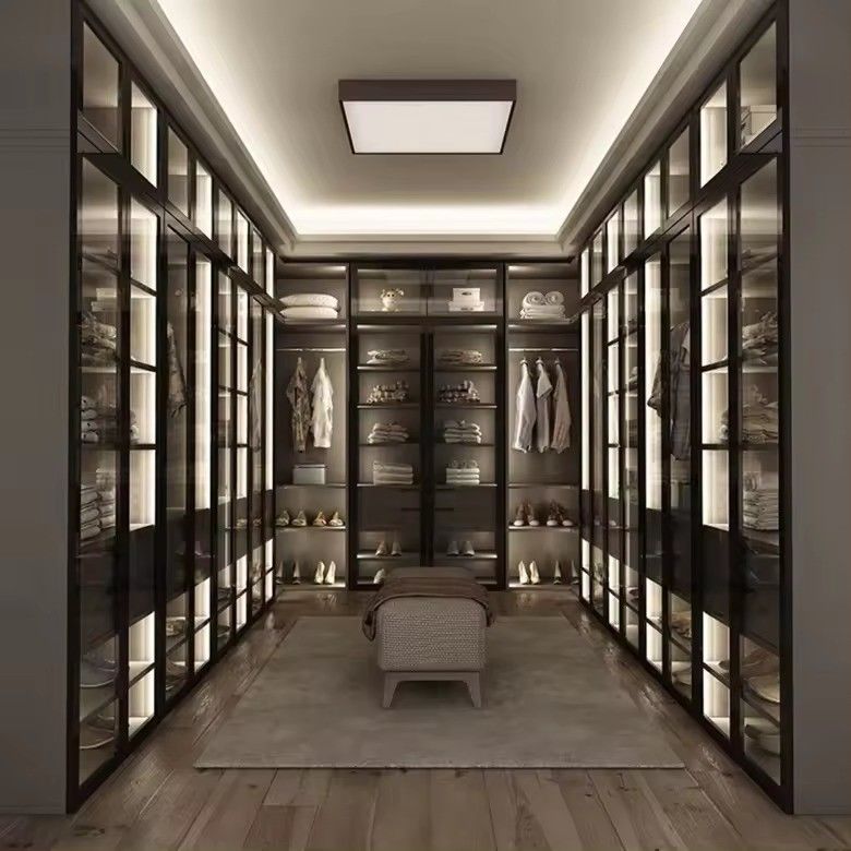 Modern Design Custom Aluminium Frame Glasdeur MDF Walk-in Closet met Centrum Eiland