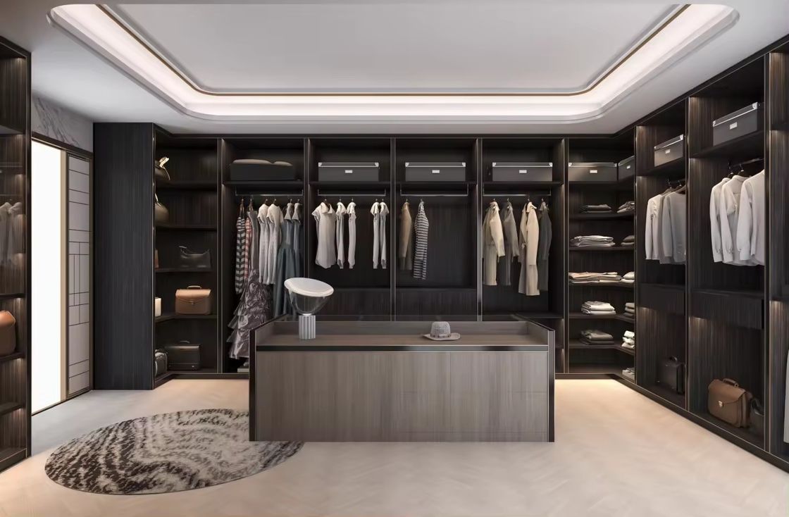 Modern Design Custom Aluminium Frame Glasdeur MDF Walk-in Closet met Centrum Eiland